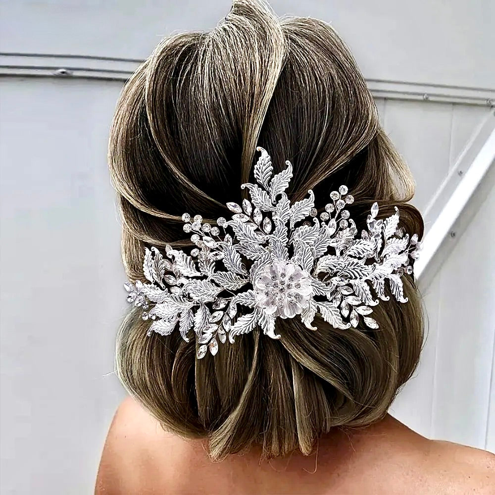 Berry - Silver Crystal Bridal Headdress and Earrings Set