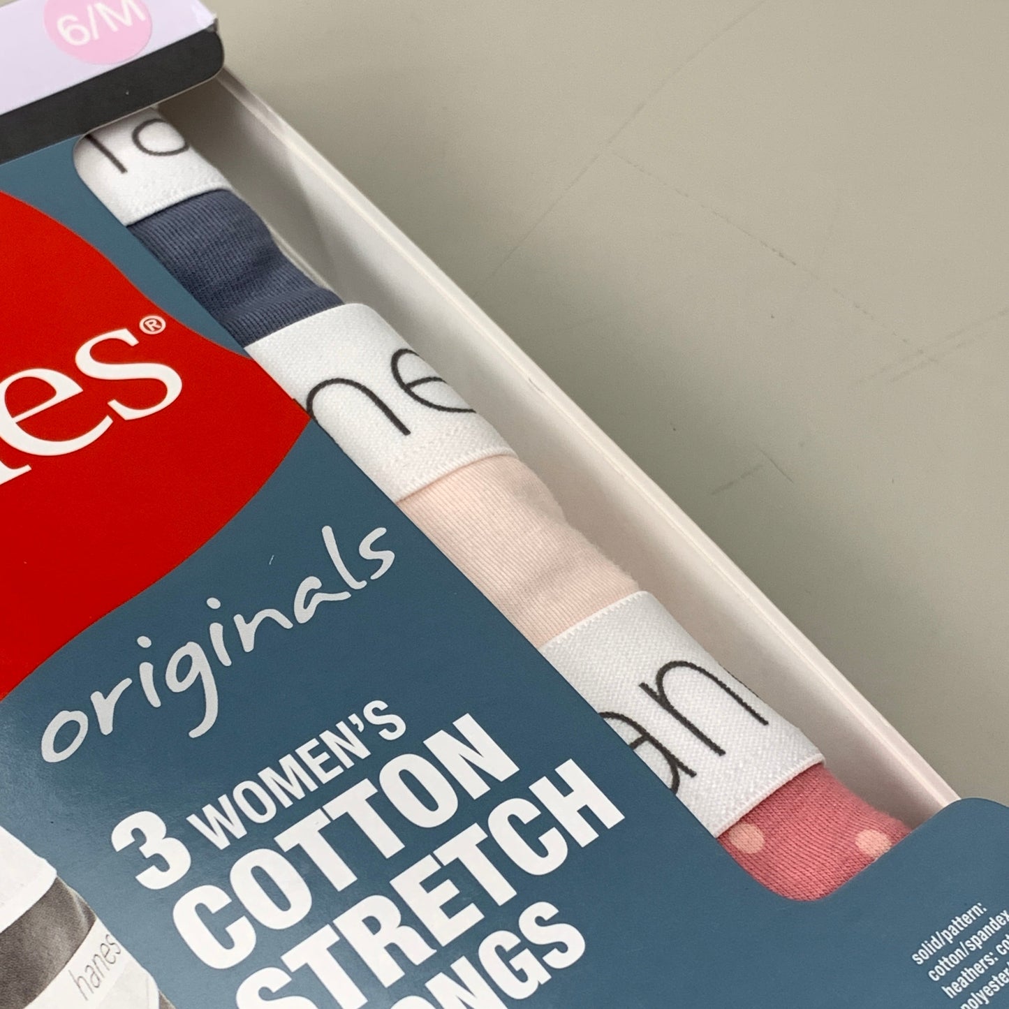HANES 3 PACK!! Originals Women's Breathable Cotton Stretch Thongs Underwear Sz 6/M Blue/Buff/Pink 45OUBT