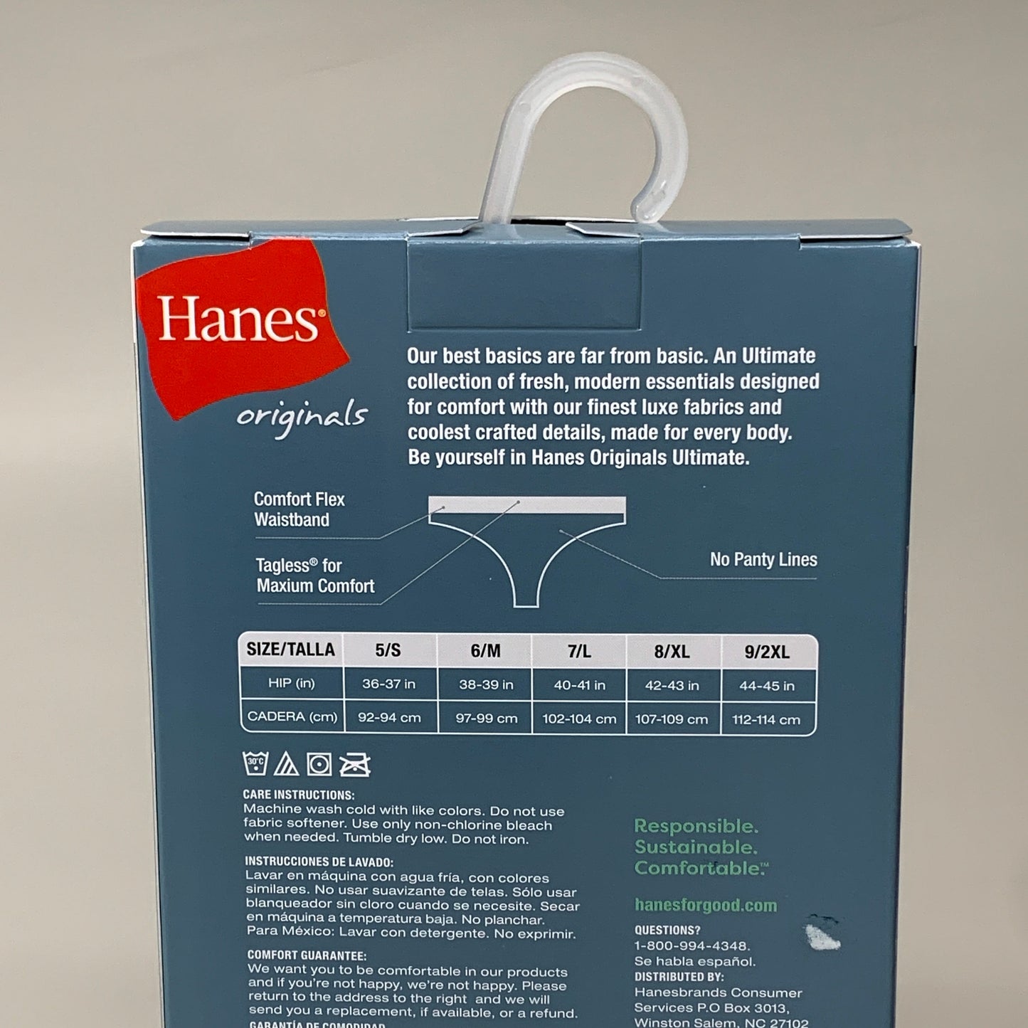HANES 3 PACK!! Originals Women's Breathable Cotton Stretch Thongs Underwear Sz 5/S Blue/Buff/Pink 45OUBT