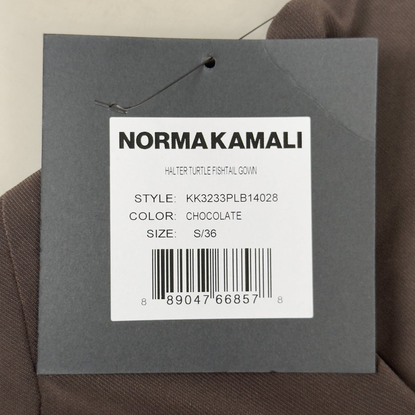 NORMA KAMALI Halter Turtle Fishtail Gown 4-Way Stretch Womens Sz S/36 Chocolate