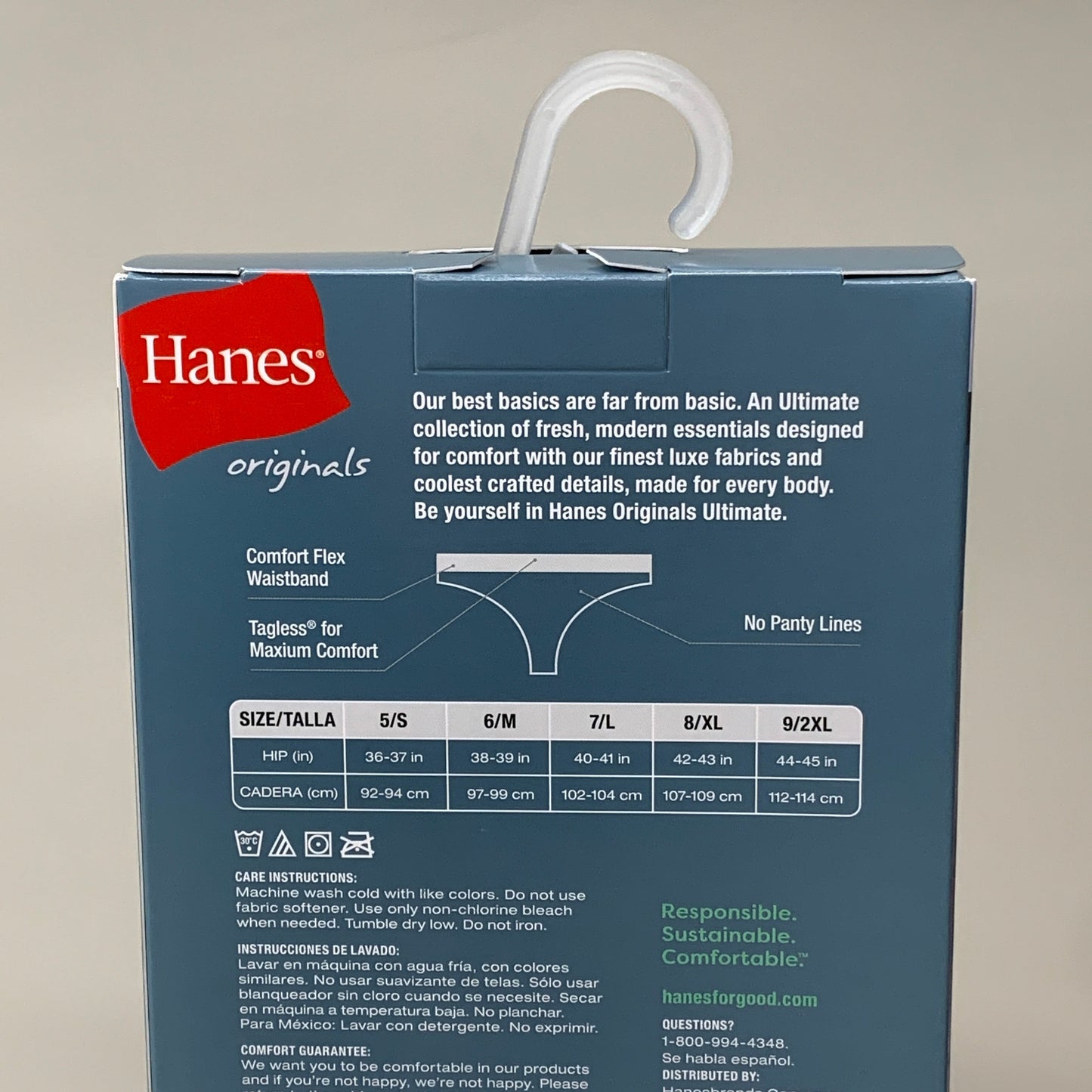 HANES 3 PACK!! Originals Women's Breathable Cotton Stretch Thongs Underwear Sz 8/XL Blue/Buff/Pink 45OUBT