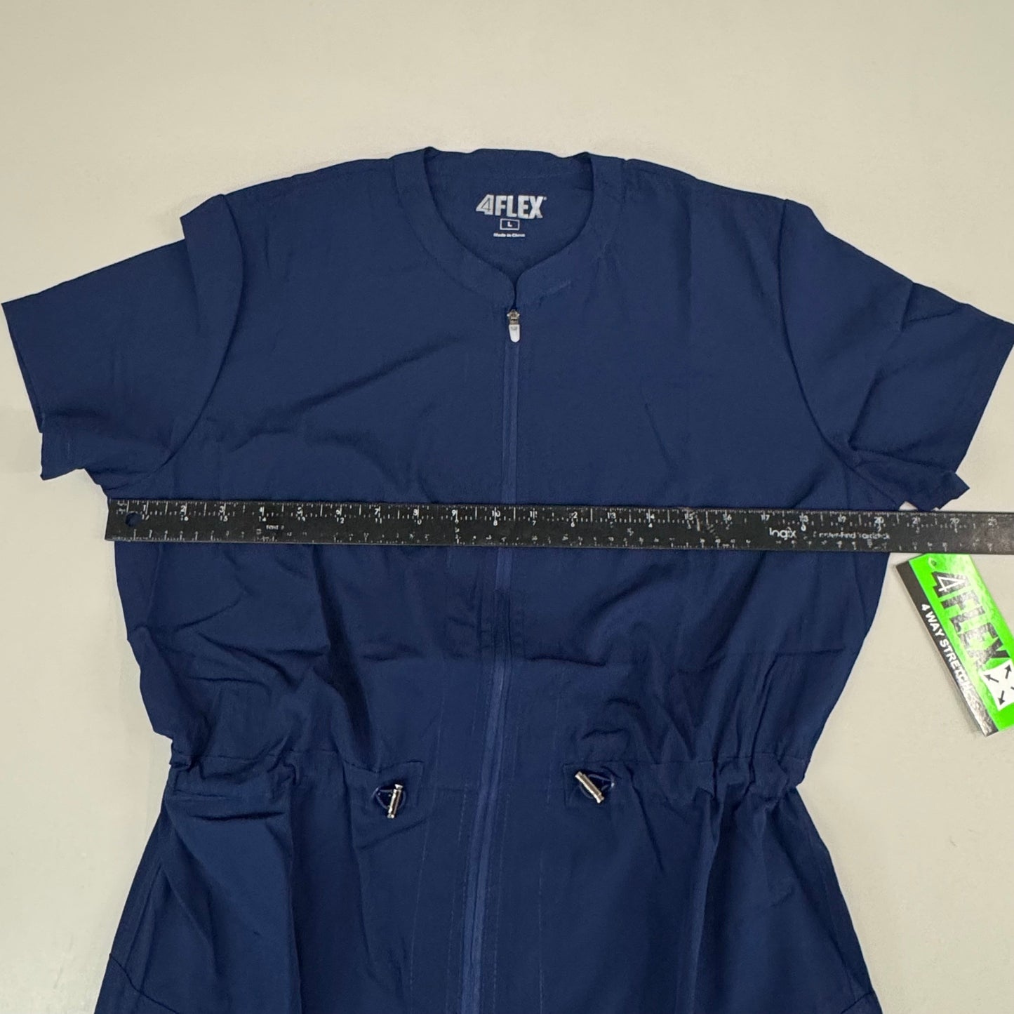 GREEN TOWN 4 Flex Scrubs Jumpsuit Cinch In Waist Women's Sz L Indigo GFX-023AST