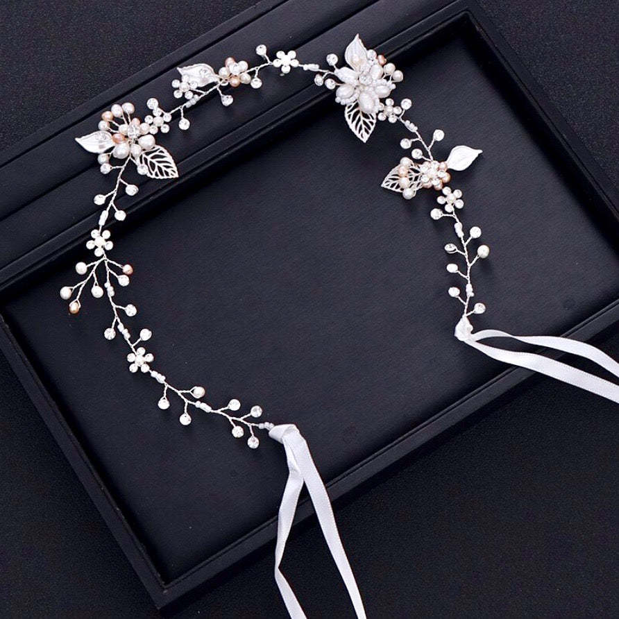 Karisa - Pearl and Crystal Bridal Headband / Vine - Available in Silver, Rose Gold and Yellow Gold