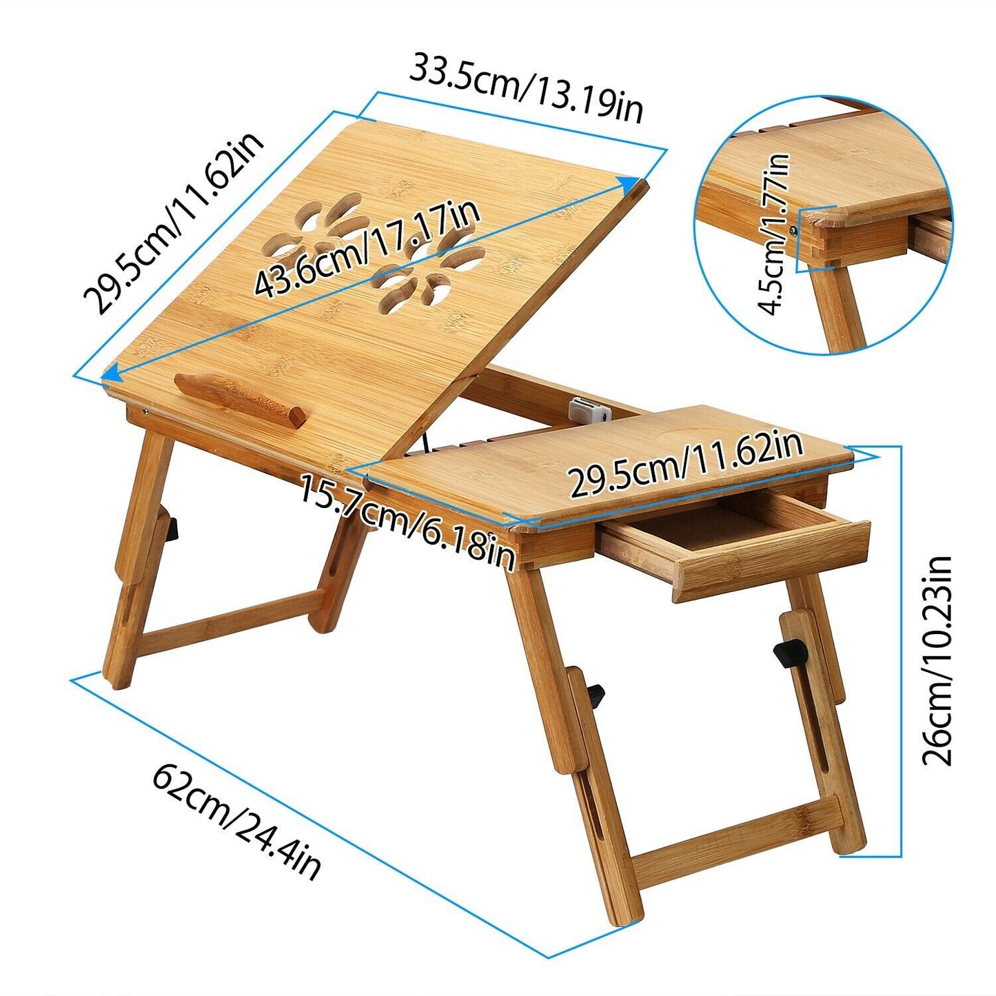 Bamboo Laptop Desk Adjustable Stand and Riser Foldable