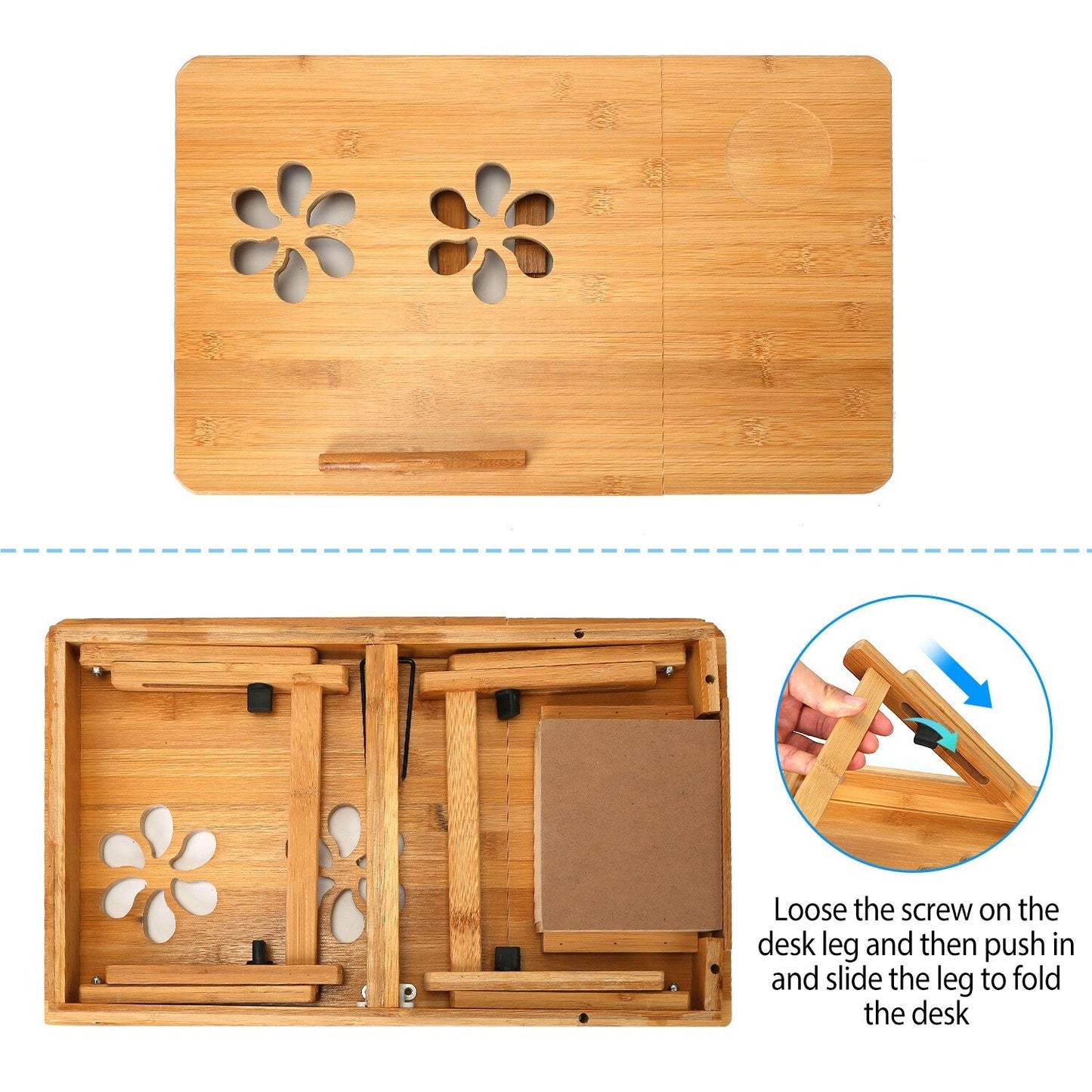 Bamboo Laptop Desk Adjustable Stand and Riser Foldable