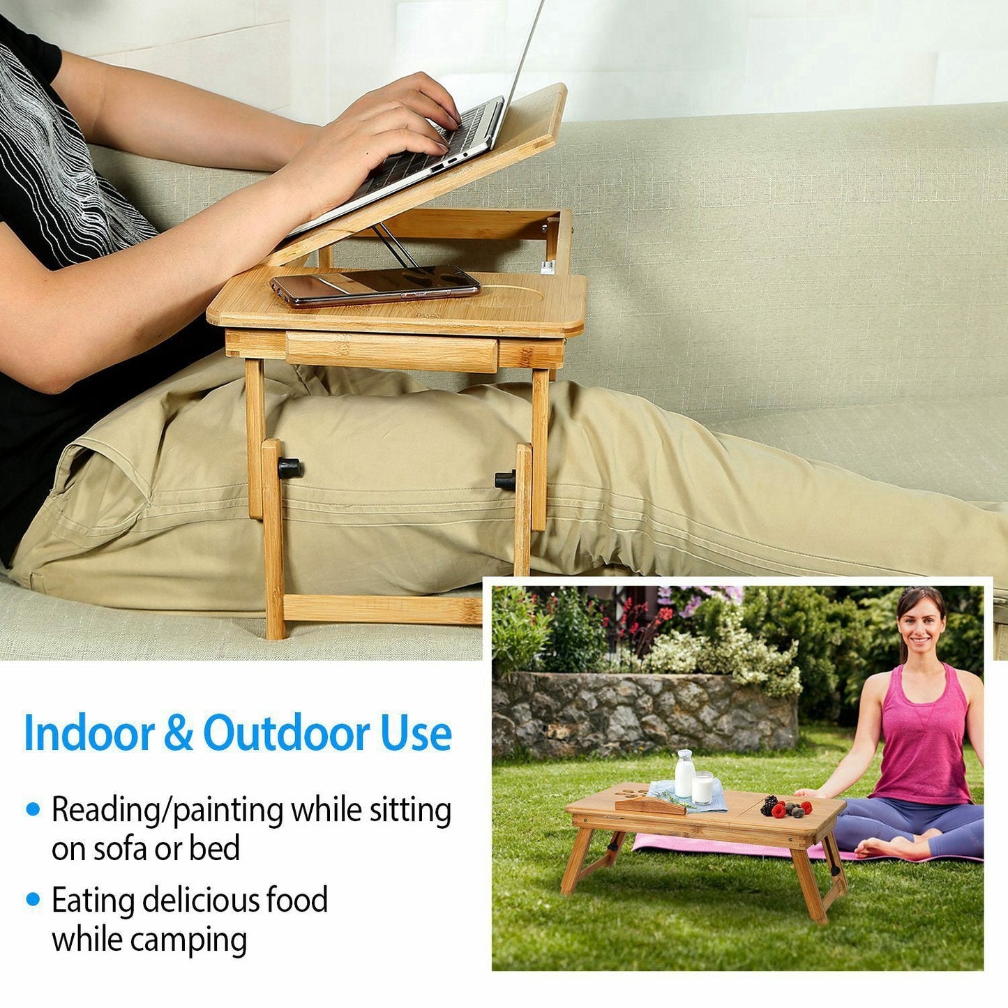 Bamboo Laptop Desk Adjustable Stand and Riser Foldable