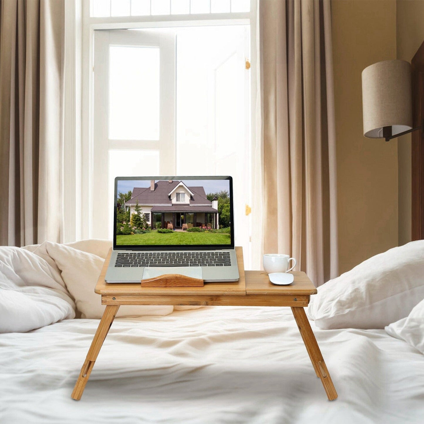 Bamboo Laptop Desk Adjustable Stand and Riser Foldable