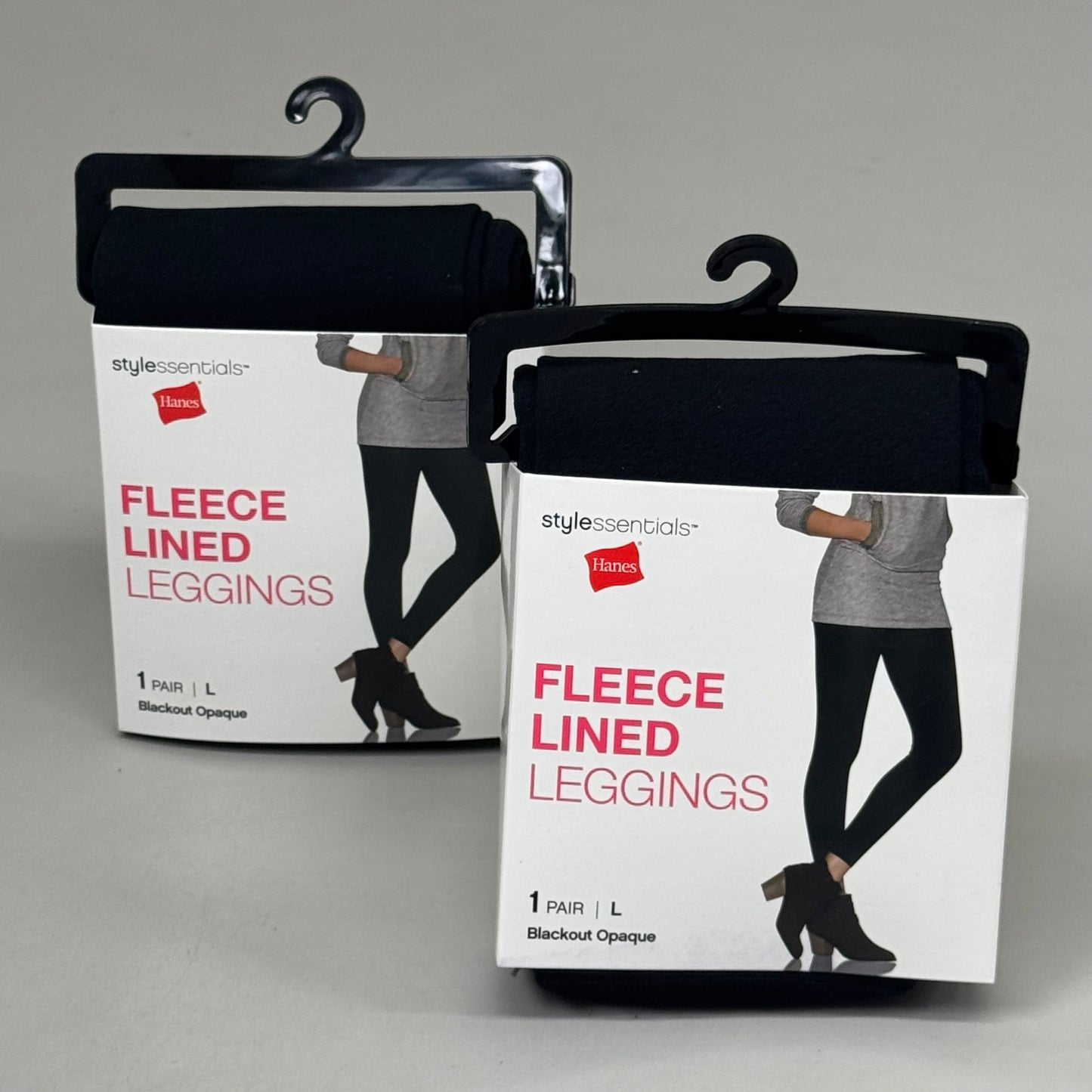 HANES (2 PACK) Style Essentials Fleece Lined Leggings Womens Sz L Blackout 284660