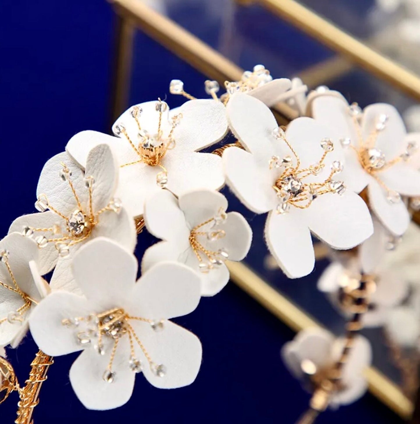 Adiel - Eco-Leather Flowers Gold Bridal Headband