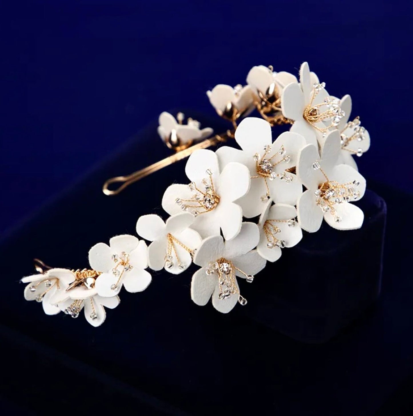 Adiel - Eco-Leather Flowers Gold Bridal Headband