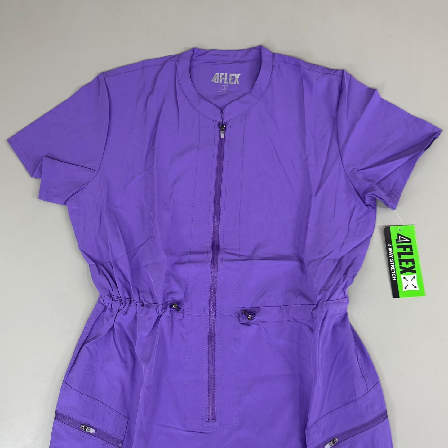 GREEN TOWN 4 Flex Scrubs Jumpsuit Cinch In Waist Women's Sz L Ultra Violet GFX-023AST