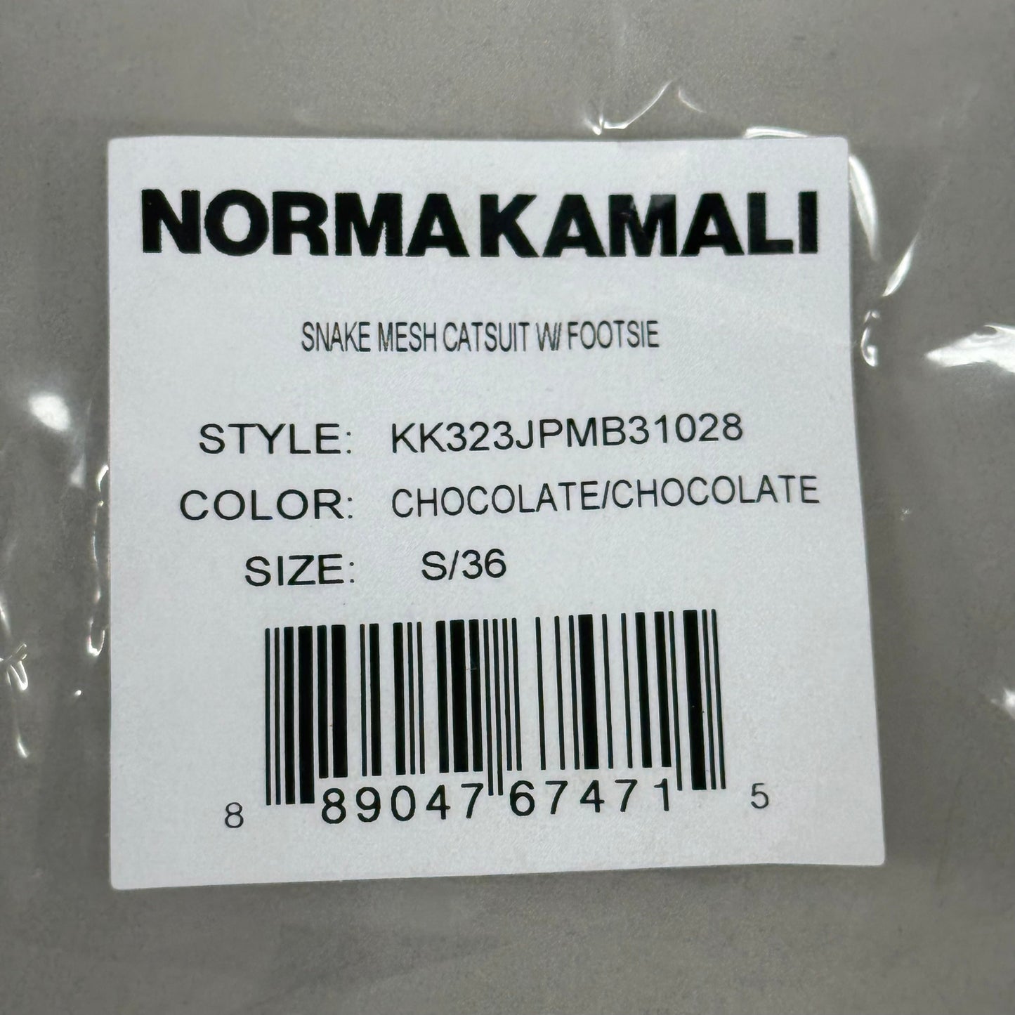 NORMA KAMALI One Shoulder Snake Mesh Catsuit Footsie Women's Sz S/36 Chocolate