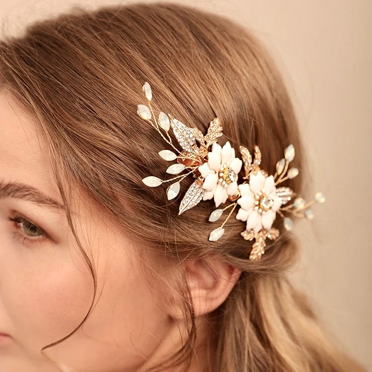 Lillian - Opal Gold Bridal Hair Clip