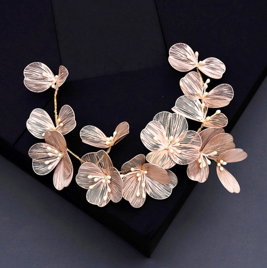 Maira - Floral Filigree Bridal Headband - Available in Silver, Rose Gold and Yellow Gold