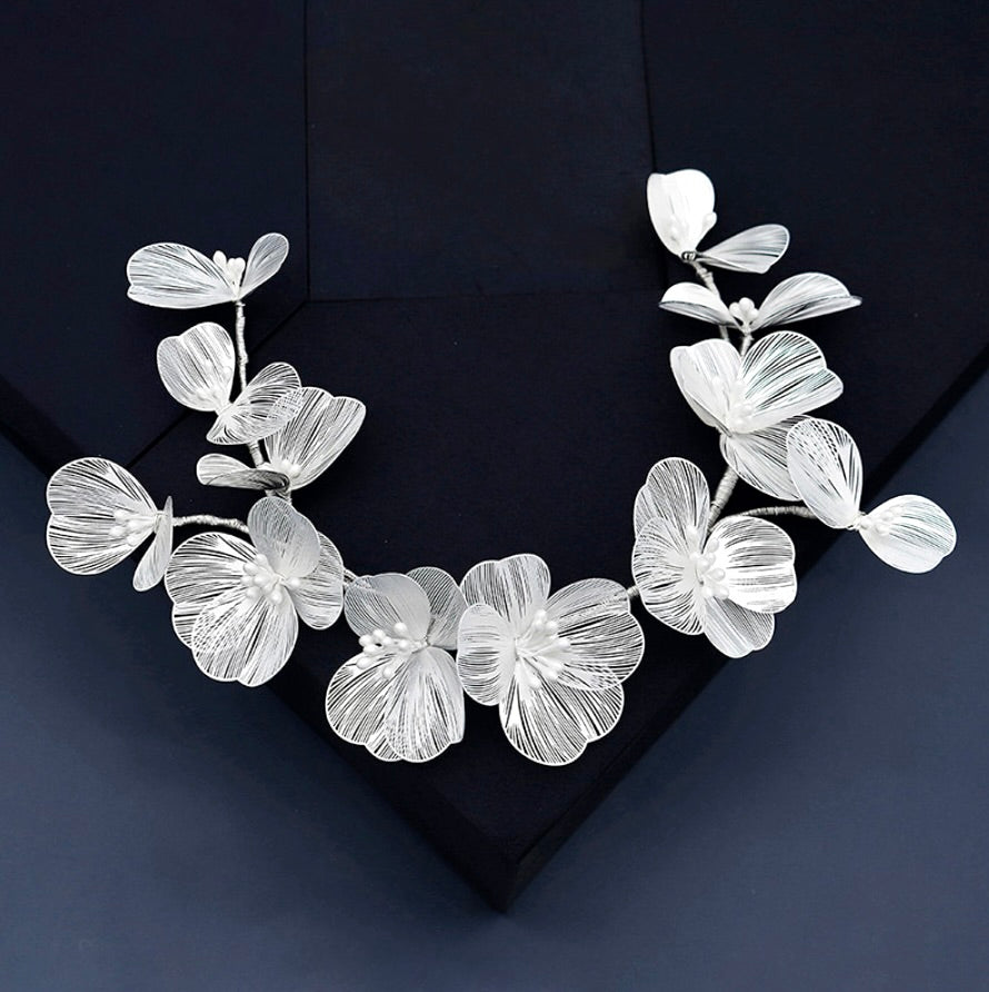 Maira - Floral Filigree Bridal Headband - Available in Silver, Rose Gold and Yellow Gold