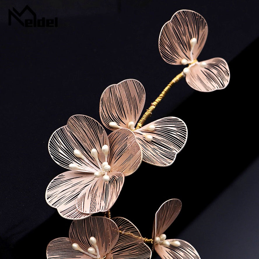 Maira - Floral Filigree Bridal Headband - Available in Silver, Rose Gold and Yellow Gold