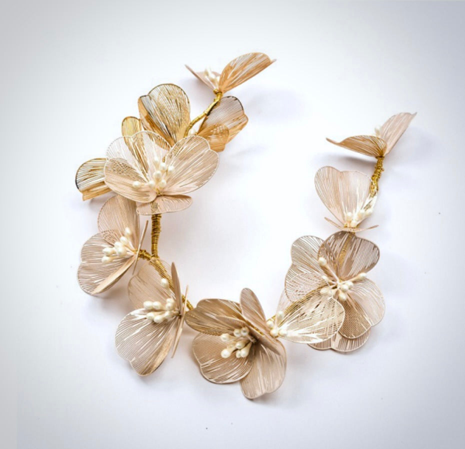 Maira - Floral Filigree Bridal Headband - Available in Silver, Rose Gold and Yellow Gold