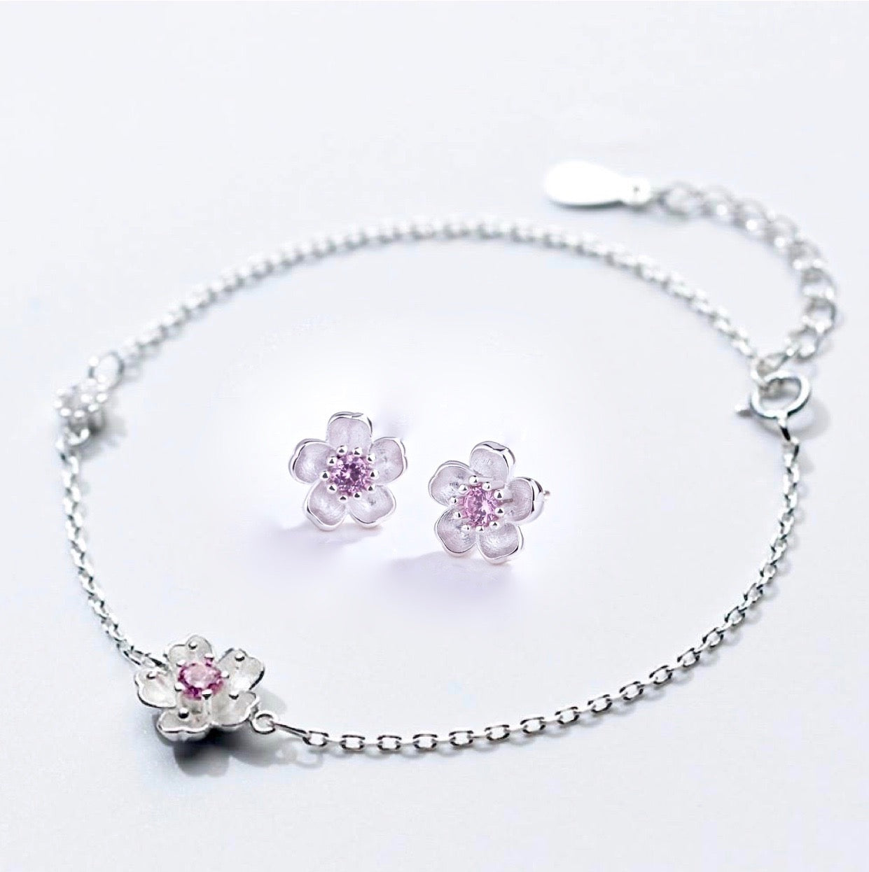 "Lilo" - Cherry Blossom Earrings and Bracelet Set, Flower Girl Gift