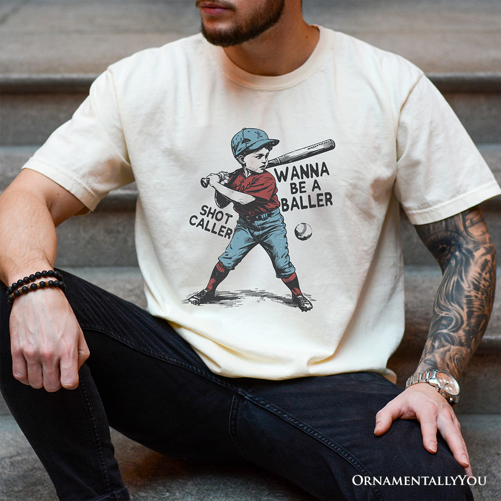 Baseball Retro T-Shirt Wanna Be a Baller, Vintage White and Natural Tee
