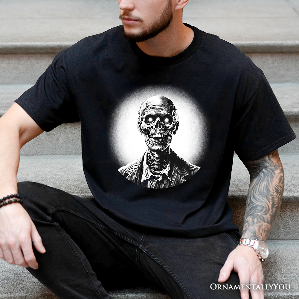 Zombie Spooky Portrait T-Shirt, Horror Villain Theme Halloween Tee