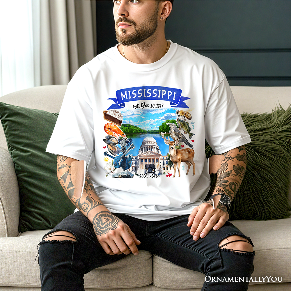 Artistic Mississippi State Themes and Landmarks T-Shirt, Tee for History and Travel Lovers