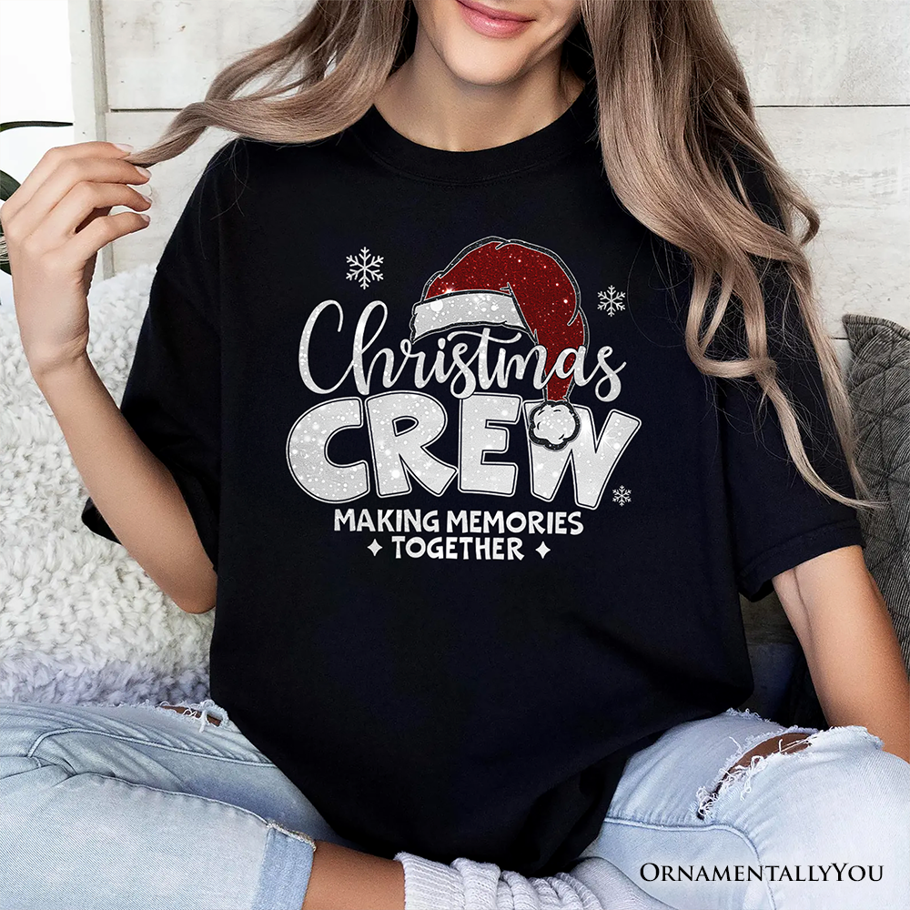 Christmas Crew T‑Shirt, Glitter Santa Hat Tee for Making Memories