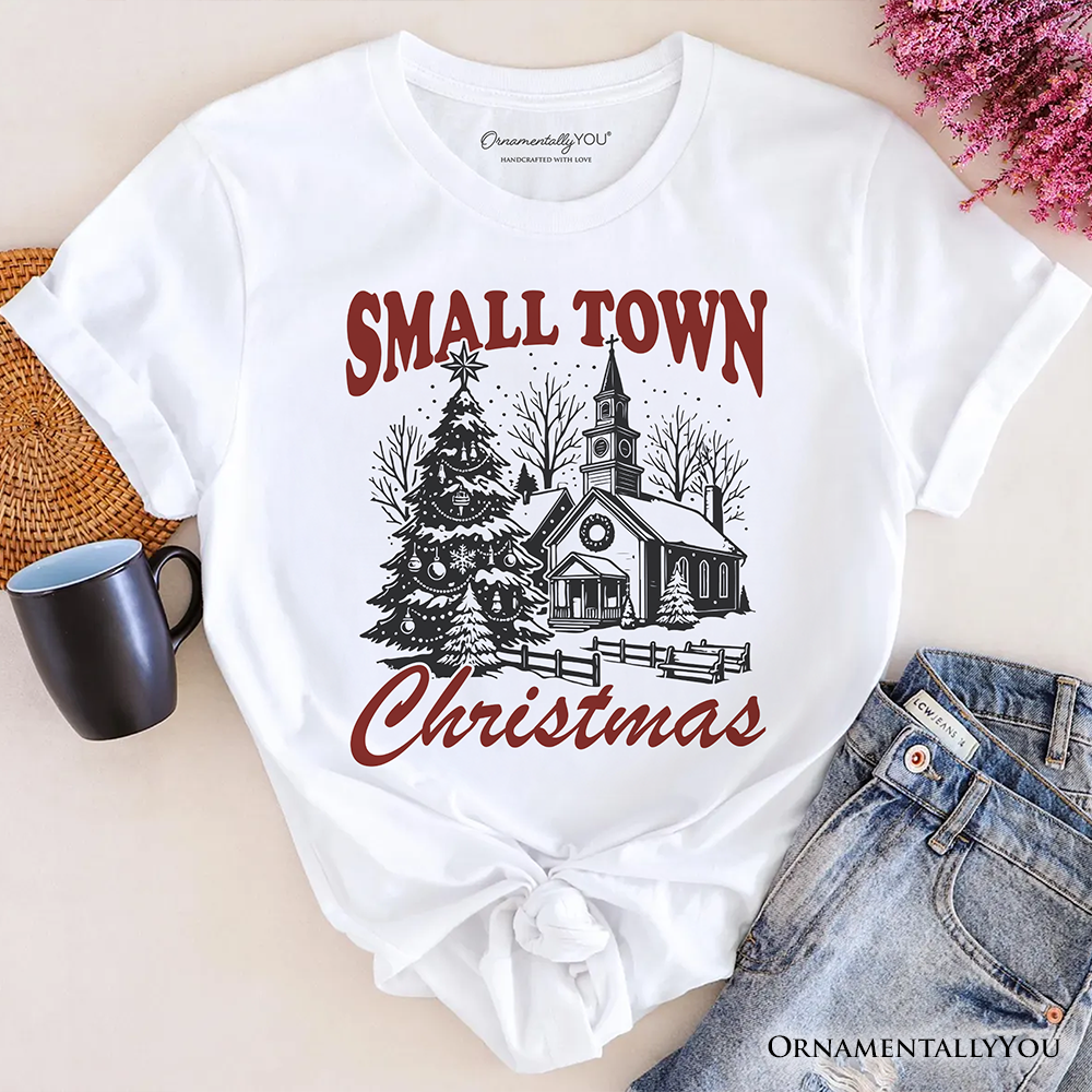 Small Town Christmas Vintage T‑Shirt, Rustic Winter Church Tee