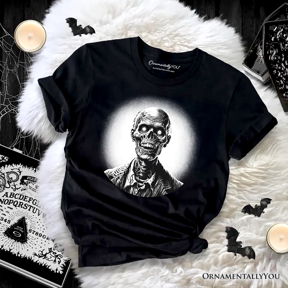 Zombie Spooky Portrait T-Shirt, Horror Villain Theme Halloween Tee