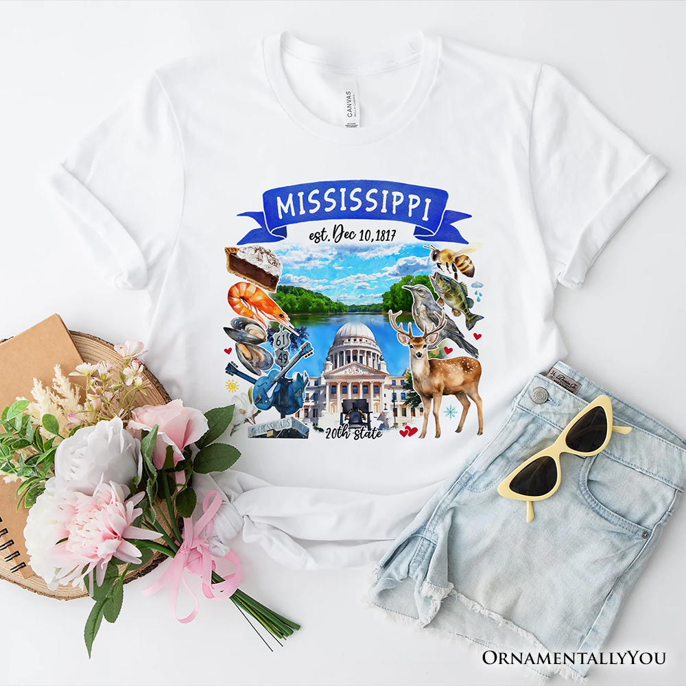Artistic Mississippi State Themes and Landmarks T-Shirt, Tee for History and Travel Lovers
