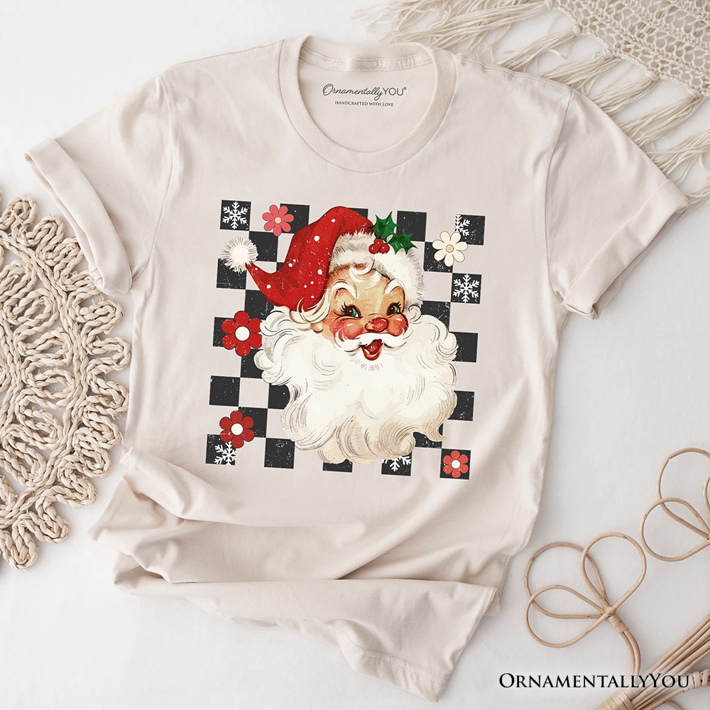 Checkered Santa Claus Vintage T-Shirt, Retro Merry Christmas Tee