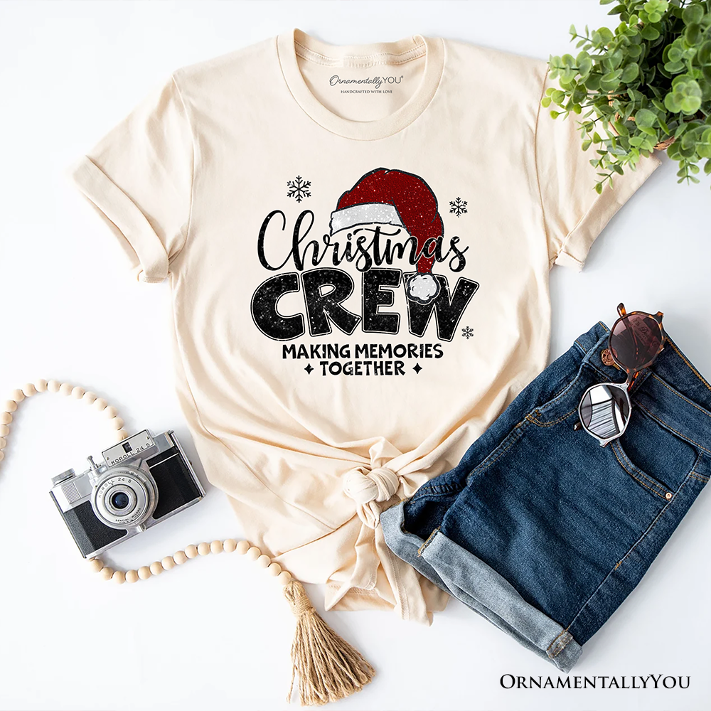 Christmas Crew T‑Shirt, Glitter Santa Hat Tee for Making Memories