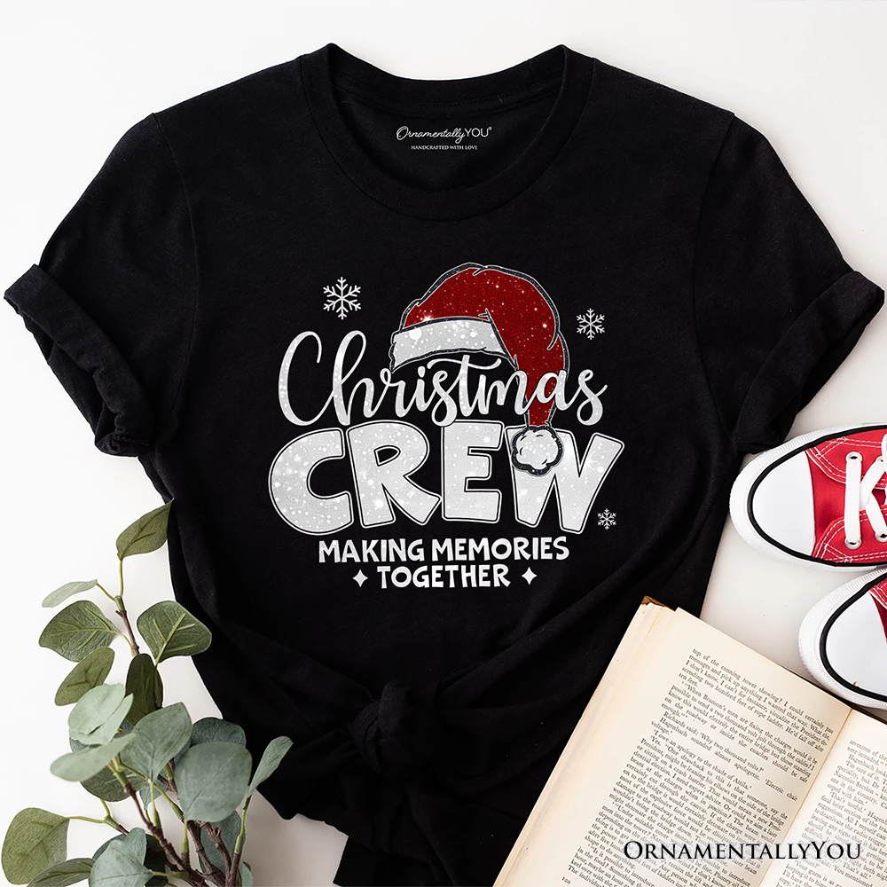 Christmas Crew T‑Shirt, Glitter Santa Hat Tee for Making Memories