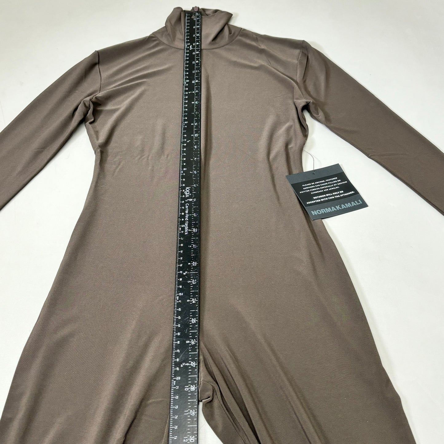 NORMA KAMALI Slim Fit Turtleneck Catsuit w/ Footsie Women's Sz XS/34 Chocolate