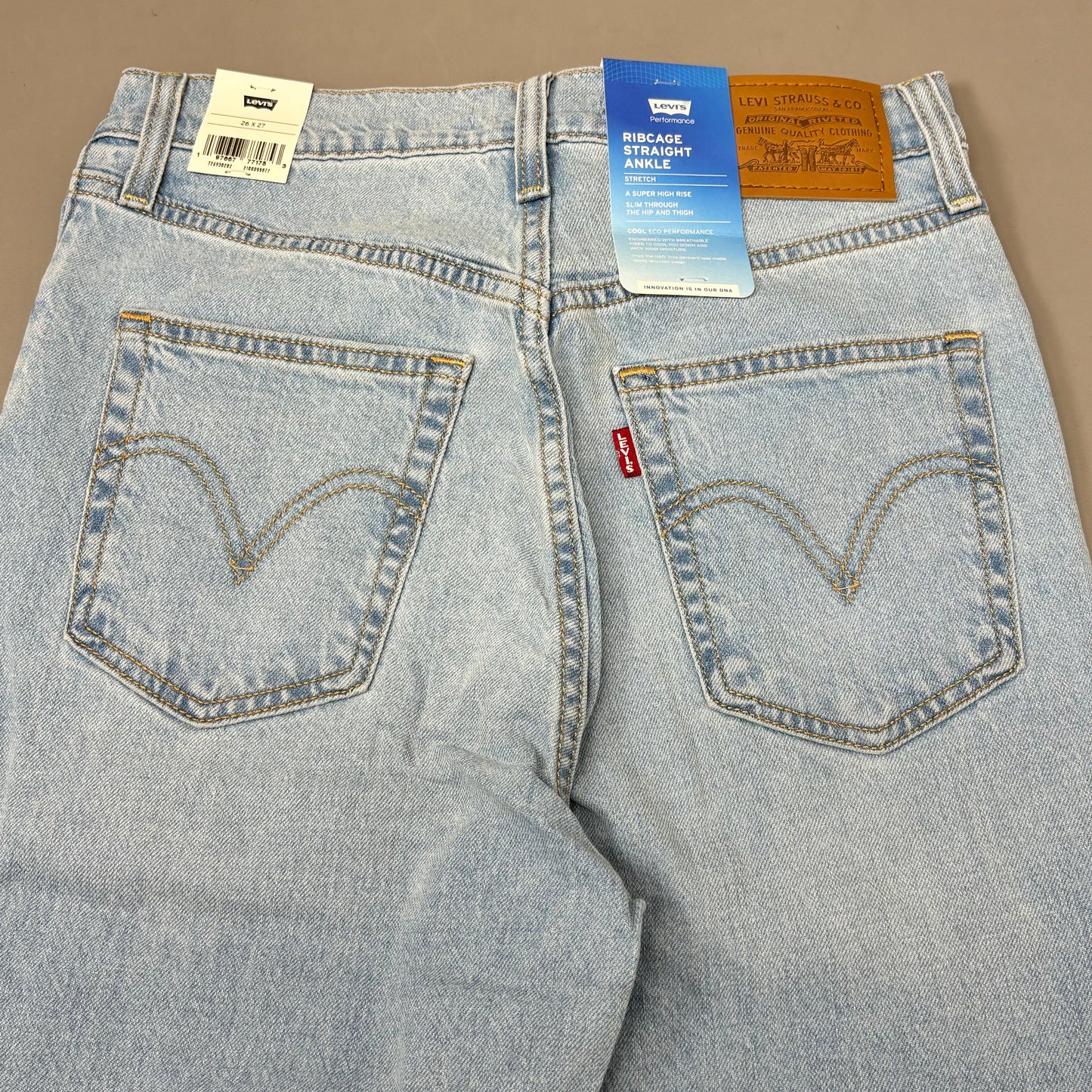 LEVIS Ribcage Straight Ankle Performance Jeans Women's Sz 26x27 Blue Light Wash