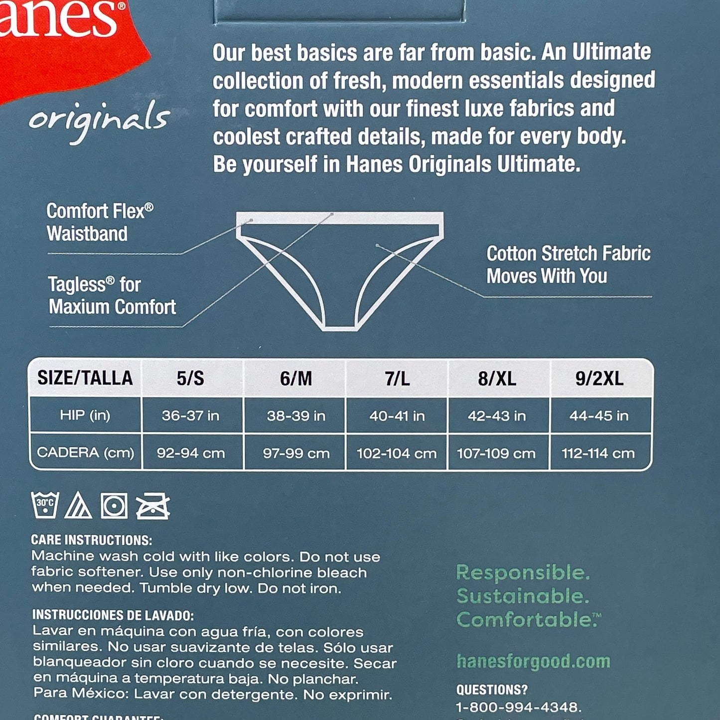 HANES 3 PACK!! Originals Women's Breathable Cotton Stretch Thongs Underwear Sz 8/XL Navy/White/Floral 45U0BT
