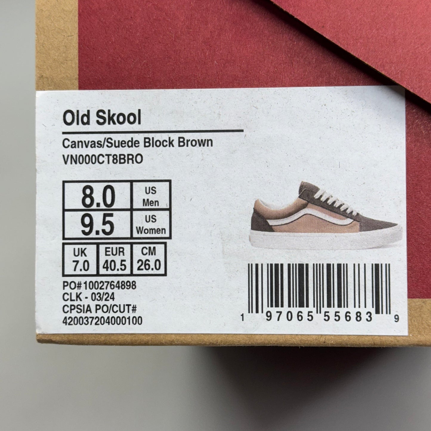 VANS Old Skool Shoe Sz Women's 9.5 Canvas/Suede Block Brown VN000CT8BRO