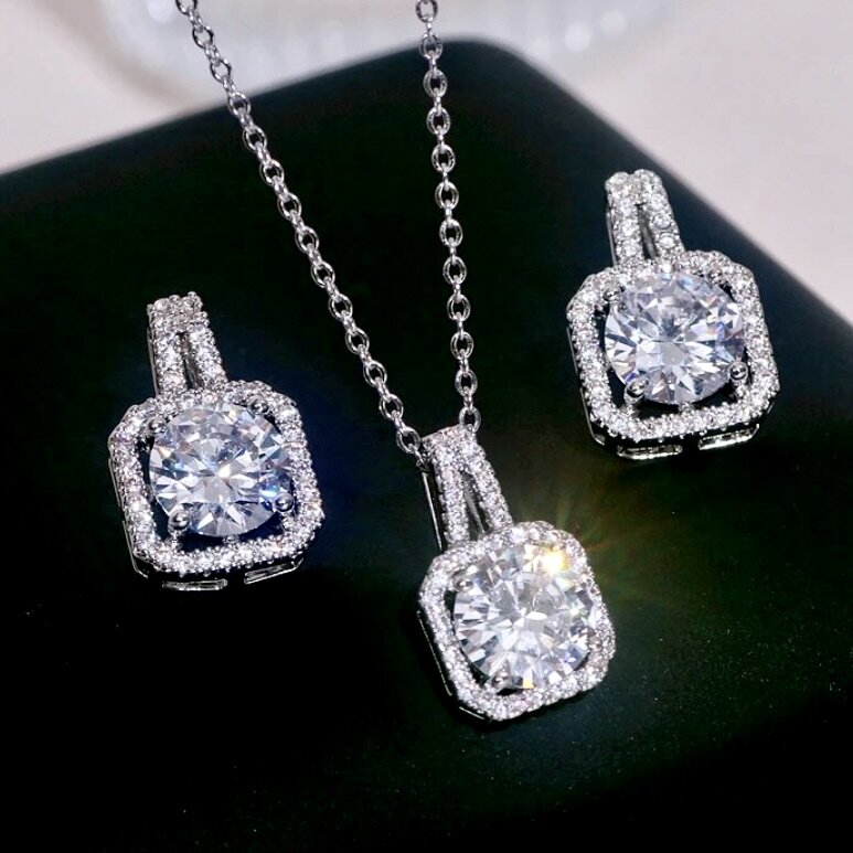 Gio - Sterling Silver CZ Bridal Necklace and Earrings Set