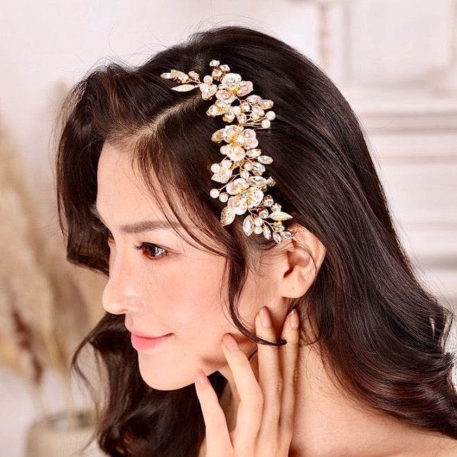 Janet - Gold Pearl Bridal Hair Comb