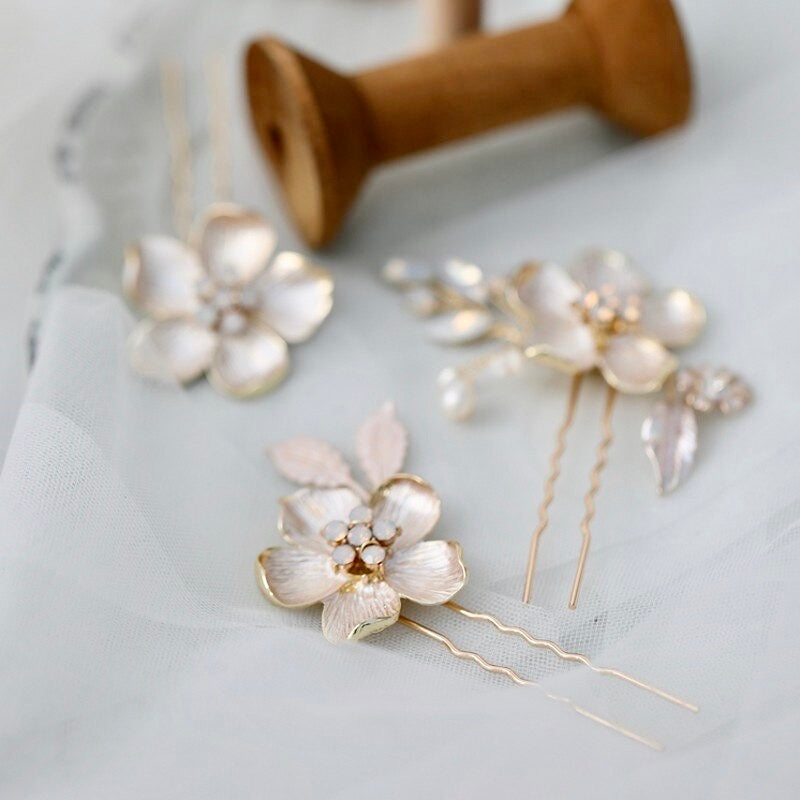 Yara - Gold Opal Bridal Hair Pin Set