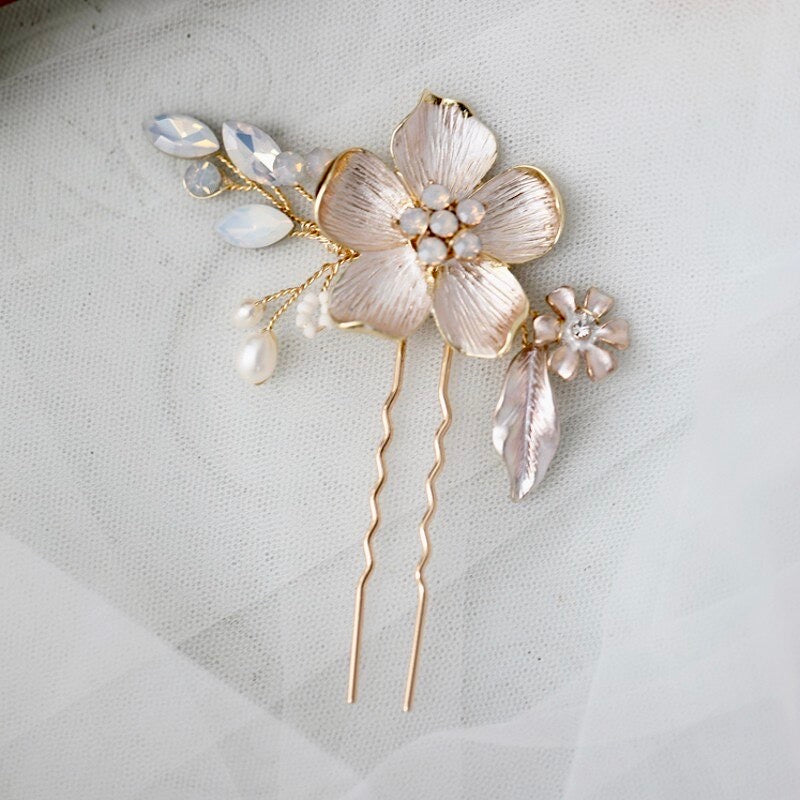 Yara - Gold Opal Bridal Hair Pin Set
