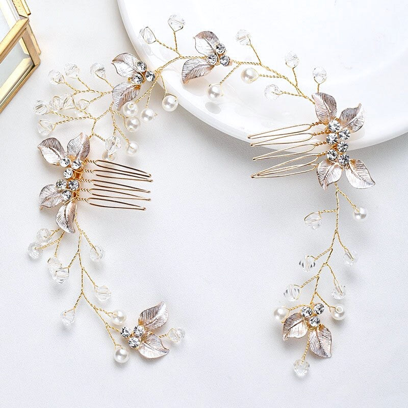 Demi - Pearl and Crystal Bridal Headband / Hair Vine - Available in Yellow Gold, Silver and Rose Gold