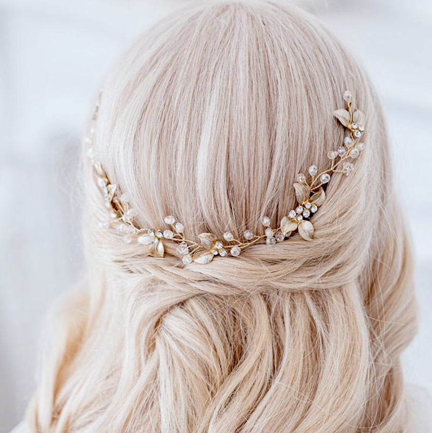 Demi - Pearl and Crystal Bridal Headband / Hair Vine - Available in Yellow Gold, Silver and Rose Gold