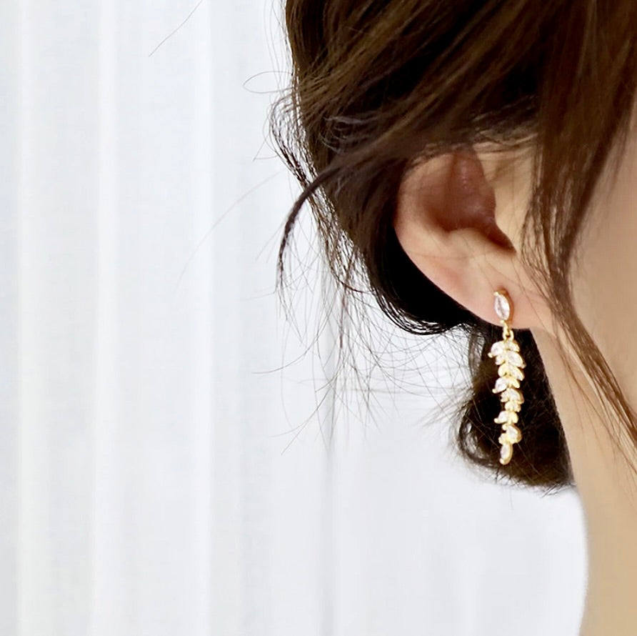 "Paola" - Gold CZ Leaf Bridal Earrings