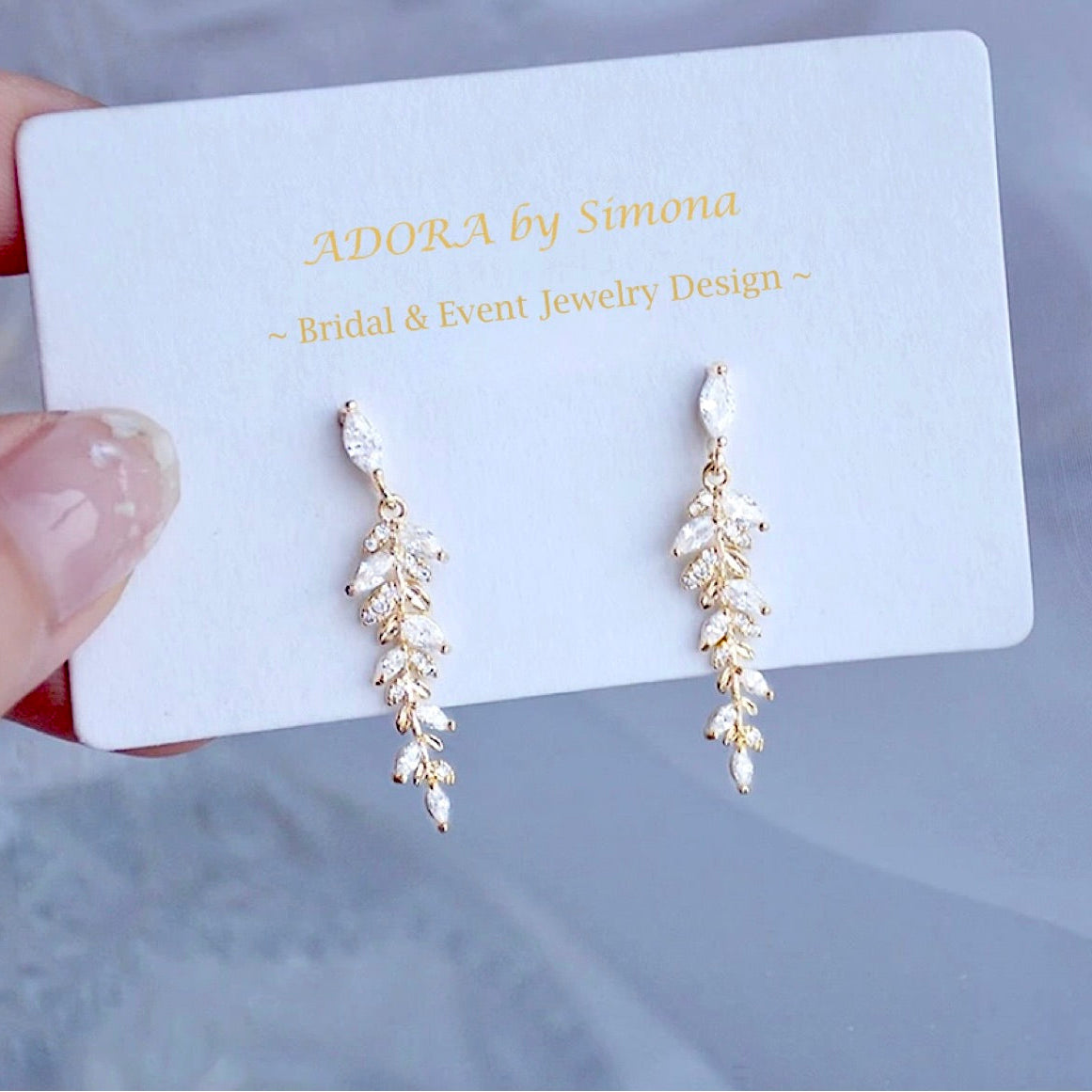 "Paola" - Gold CZ Leaf Bridal Earrings