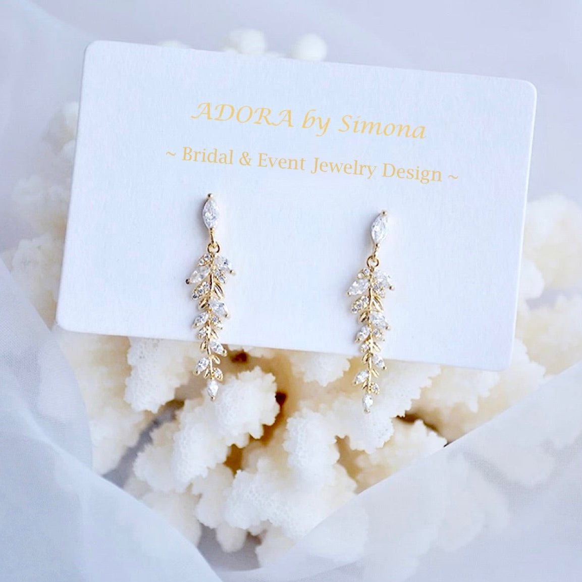 "Paola" - Gold CZ Leaf Bridal Earrings