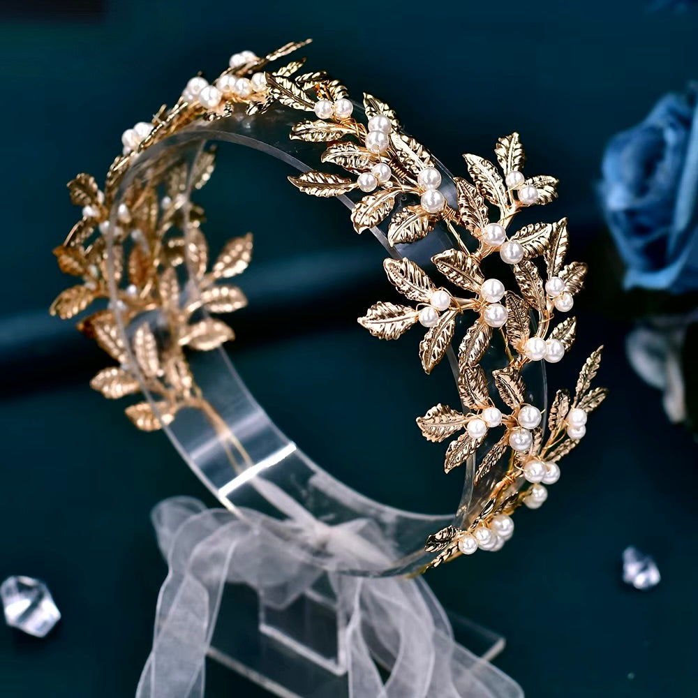 "Laurel" - Gold Pearl Bridal Headband
