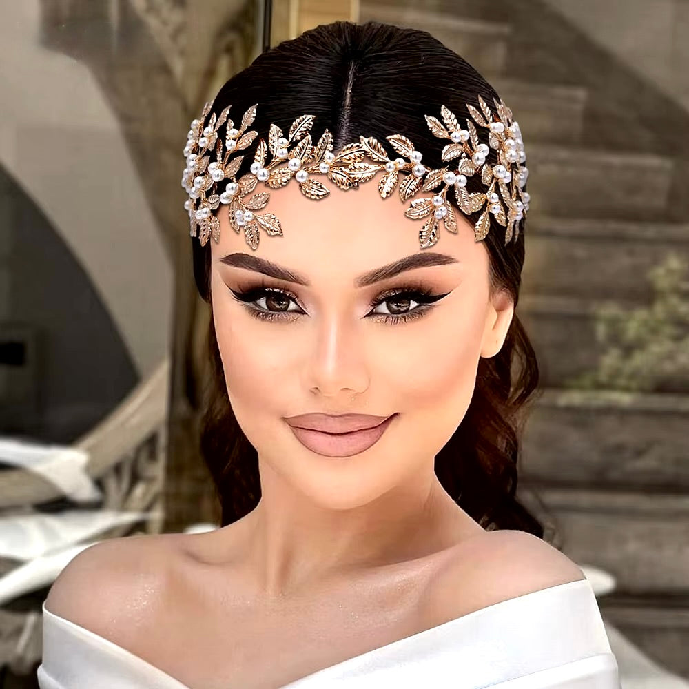 "Laurel" - Gold Pearl Bridal Headband