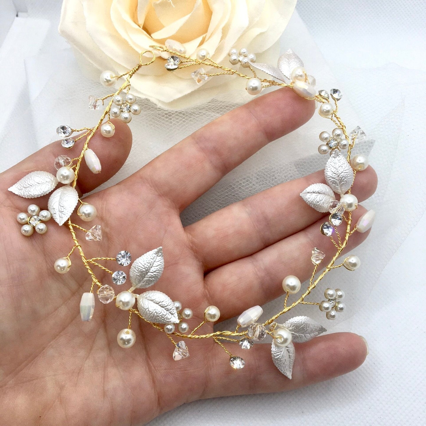 Gladys - Romantic Floral Bridal Headband / Hair Vine