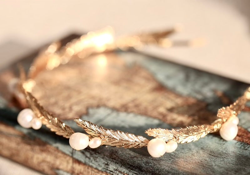 "Finley" - Gold Freshwater Pearl Bridal Headband