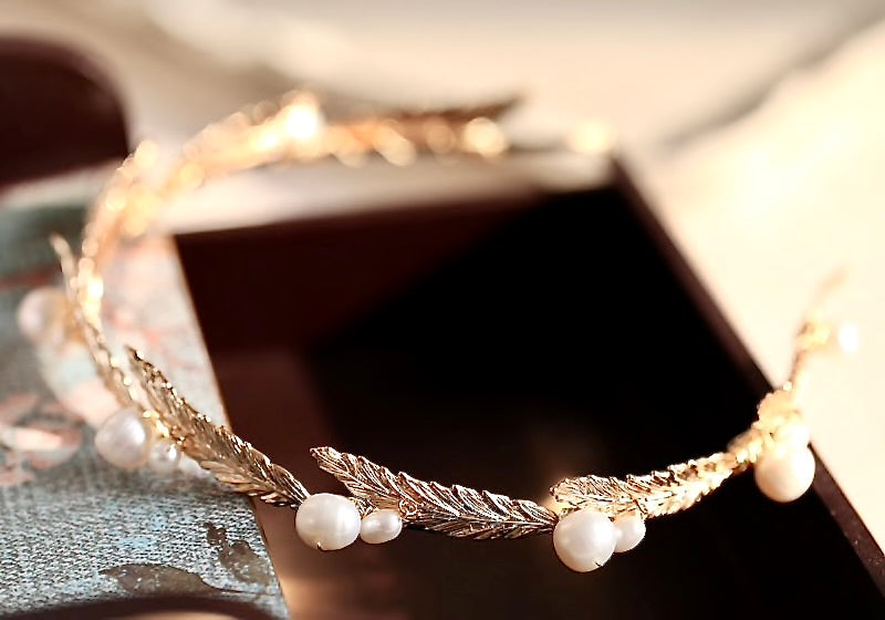 "Finley" - Gold Freshwater Pearl Bridal Headband